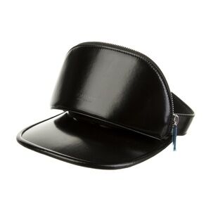 NWT Burberry black leather zip pocket visor sz M fanny pack removable pouch